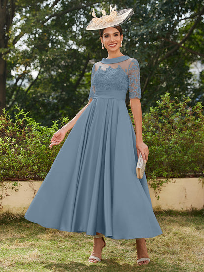 Robe de Soirée Longue à Manches Mi-Longues et Décolleté En V/Princesse avec Appliques