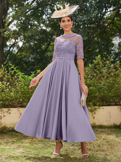 Robe de Soirée Longue à Manches Mi-Longues et Décolleté En V/Princesse avec Appliques