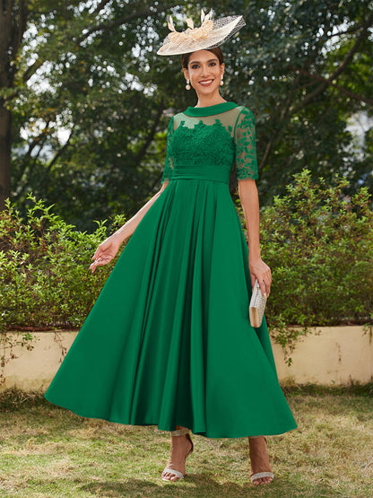 Robe de Soirée Longue à Manches Mi-Longues et Décolleté En V/Princesse avec Appliques