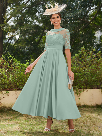 Robe de Soirée Longue à Manches Mi-Longues et Décolleté En V/Princesse avec Appliques
