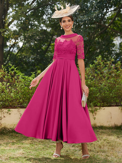 Robe de Soirée Longue à Manches Mi-Longues et Décolleté En V/Princesse avec Appliques