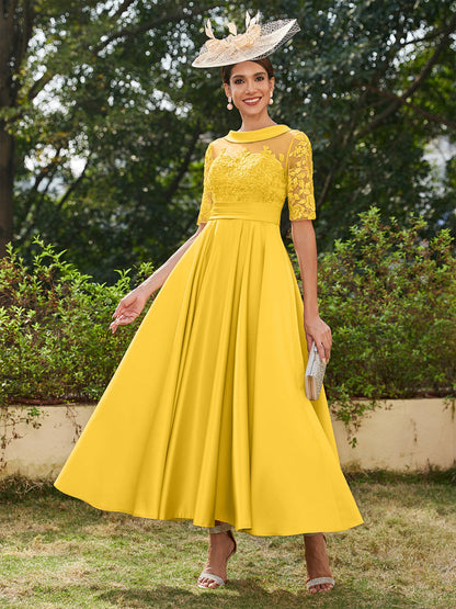 Robe de Soirée Longue à Manches Mi-Longues et Décolleté En V/Princesse avec Appliques