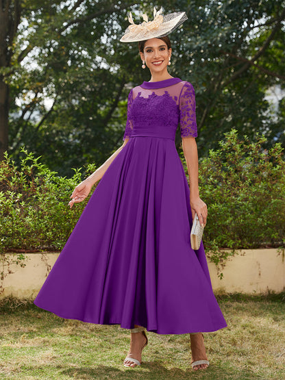 Robe de Soirée Longue à Manches Mi-Longues et Décolleté En V/Princesse avec Appliques