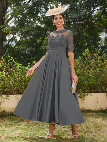 Robe de Soirée Longue à Manches Mi-Longues et Décolleté En V/Princesse avec Appliques