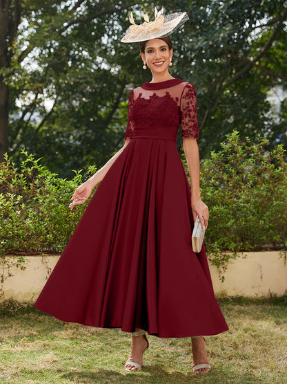 Robe de Soirée Longue à Manches Mi-Longues et Décolleté En V/Princesse avec Appliques