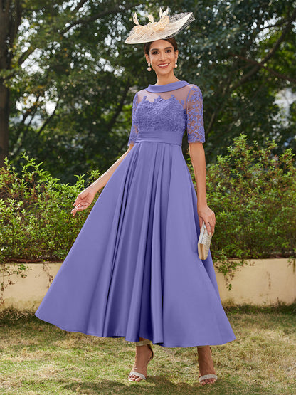 Robe de Soirée Longue à Manches Mi-Longues et Décolleté En V/Princesse avec Appliques