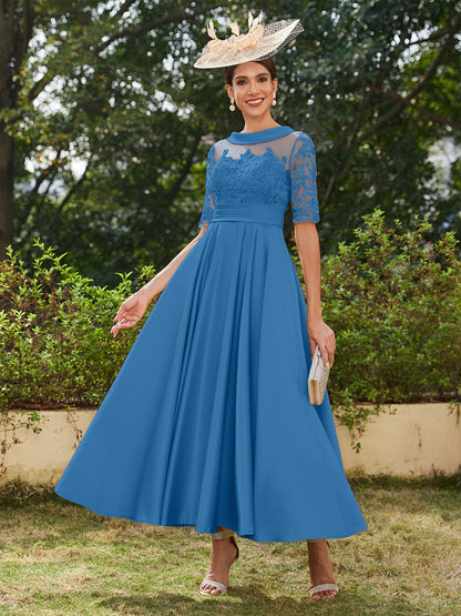 Robe de Soirée Longue à Manches Mi-Longues et Décolleté En V/Princesse avec Appliques