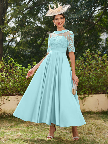 Robe de Soirée Longue à Manches Mi-Longues et Décolleté En V/Princesse avec Appliques