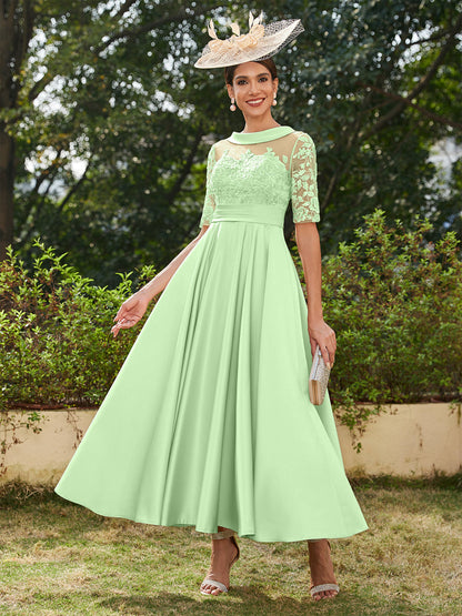 Robe de Soirée Longue à Manches Mi-Longues et Décolleté En V/Princesse avec Appliques