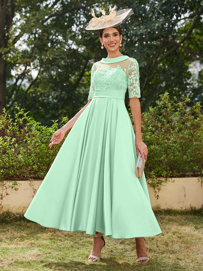 Robe de Soirée Longue à Manches Mi-Longues et Décolleté En V/Princesse avec Appliques
