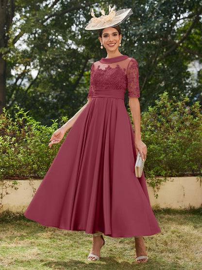 Robe de Soirée Longue à Manches Mi-Longues et Décolleté En V/Princesse avec Appliques