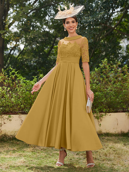 Robe de Soirée Longue à Manches Mi-Longues et Décolleté En V/Princesse avec Appliques