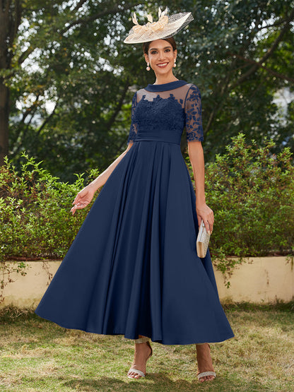 Robe de Soirée Longue à Manches Mi-Longues et Décolleté En V/Princesse avec Appliques