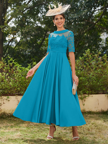 Robe de Soirée Longue à Manches Mi-Longues et Décolleté En V/Princesse avec Appliques