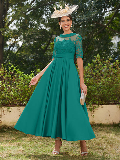 Robe de Soirée Longue à Manches Mi-Longues et Décolleté En V/Princesse avec Appliques