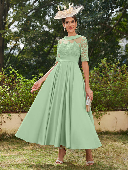 Robe de Soirée Longue à Manches Mi-Longues et Décolleté En V/Princesse avec Appliques