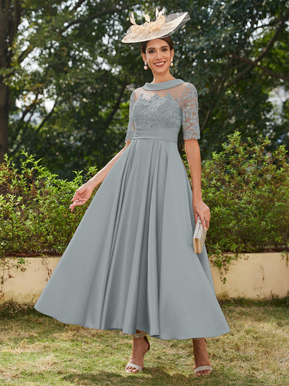 Robe de Soirée Longue à Manches Mi-Longues et Décolleté En V/Princesse avec Appliques