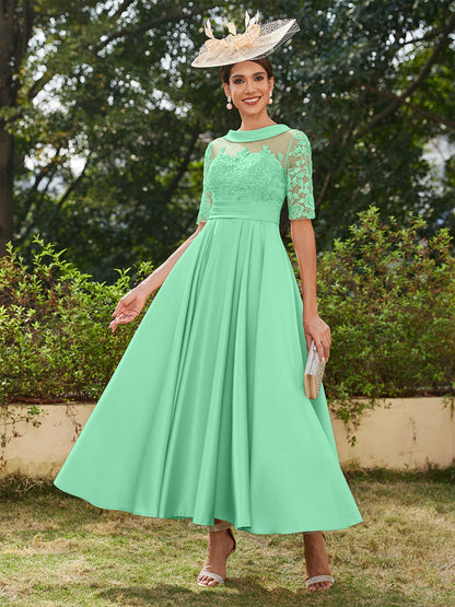 Robe de Soirée Longue à Manches Mi-Longues et Décolleté En V/Princesse avec Appliques