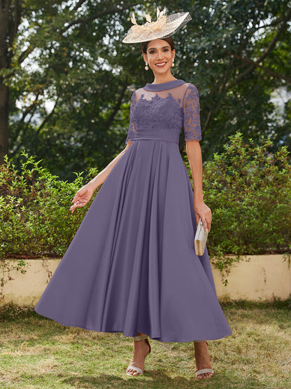 Robe de Soirée Longue à Manches Mi-Longues et Décolleté En V/Princesse avec Appliques