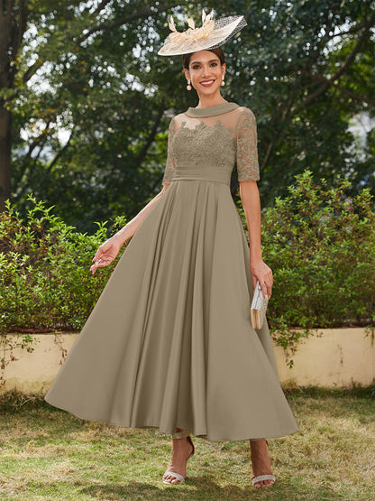 Robe de Soirée Longue à Manches Mi-Longues et Décolleté En V/Princesse avec Appliques