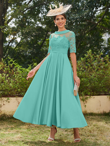 Robe de Soirée Longue à Manches Mi-Longues et Décolleté En V/Princesse avec Appliques