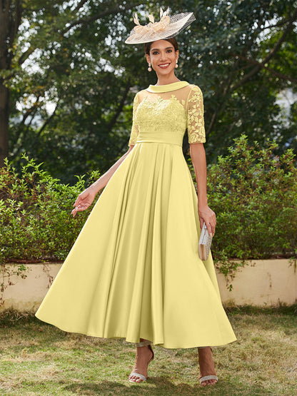 Robe de Soirée Longue à Manches Mi-Longues et Décolleté En V/Princesse avec Appliques