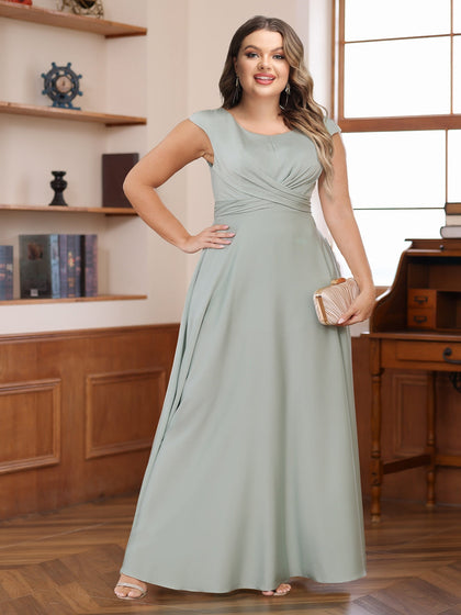 Robe de Mère de la Mariée Grande Taille, Coupe Trapèze/Princesse, Manches Courtes, Froncée avec Poches