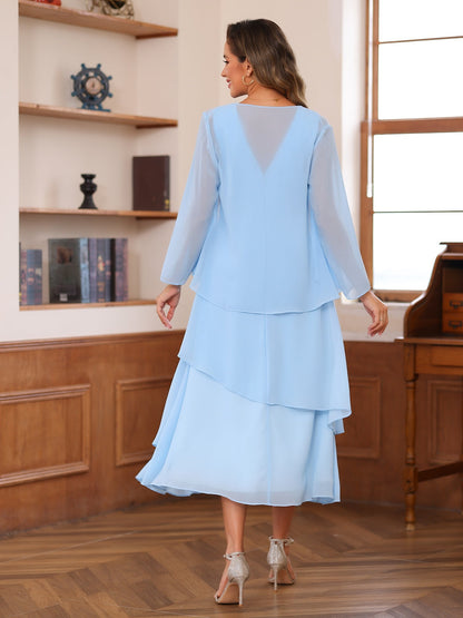Robe de Mère de la Mariée à Deux Pièces Coupe A-Line/Princess Décolletée à Volants et Veste