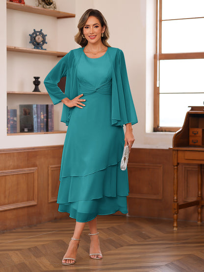 Robe de Mère de la Mariée à Deux Pièces Coupe A-Line/Princess Décolletée à Volants et Veste