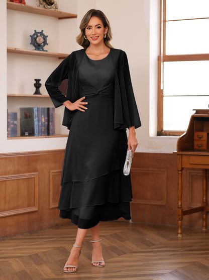 Robe de Mère de la Mariée à Deux Pièces Coupe A-Line/Princess Décolletée à Volants et Veste