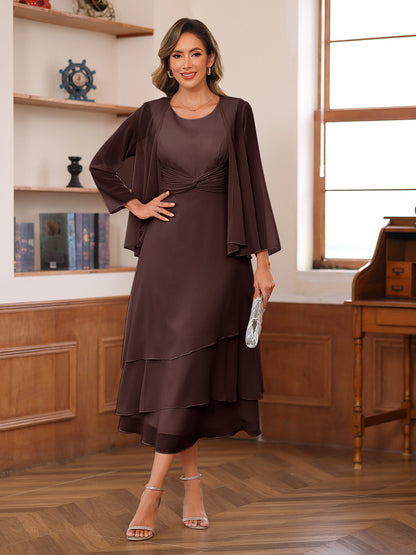 Robe de Mère de la Mariée à Deux Pièces Coupe A-Line/Princess Décolletée à Volants et Veste