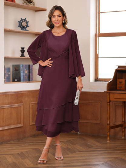 Robe de Mère de la Mariée à Deux Pièces Coupe A-Line/Princess Décolletée à Volants et Veste