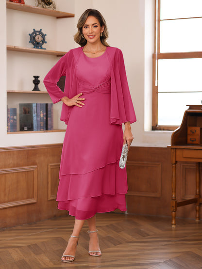 Robe de Mère de la Mariée à Deux Pièces Coupe A-Line/Princess Décolletée à Volants et Veste