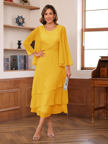 Robe de Mère de la Mariée à Deux Pièces Coupe A-Line/Princess Décolletée à Volants et Veste