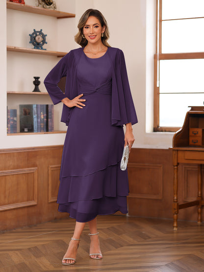 Robe de Mère de la Mariée à Deux Pièces Coupe A-Line/Princess Décolletée à Volants et Veste