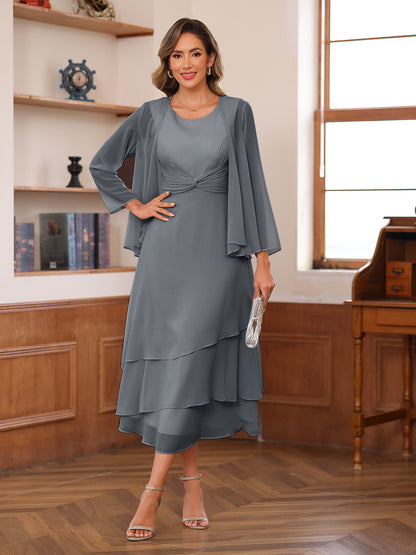 Robe de Mère de la Mariée à Deux Pièces Coupe A-Line/Princess Décolletée à Volants et Veste