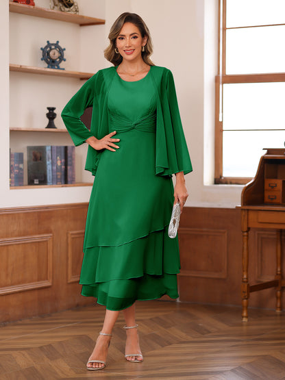 Robe de Mère de la Mariée à Deux Pièces Coupe A-Line/Princess Décolletée à Volants et Veste