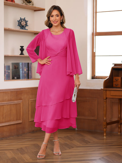 Robe de Mère de la Mariée à Deux Pièces Coupe A-Line/Princess Décolletée à Volants et Veste