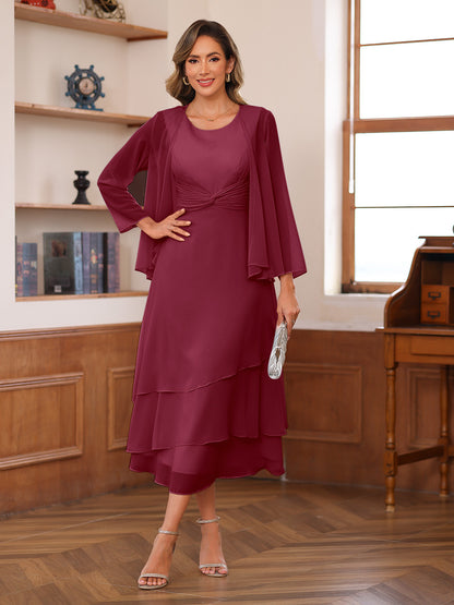 Robe de Mère de la Mariée à Deux Pièces Coupe A-Line/Princess Décolletée à Volants et Veste