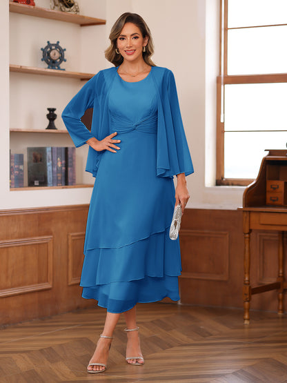 Robe de Mère de la Mariée à Deux Pièces Coupe A-Line/Princess Décolletée à Volants et Veste