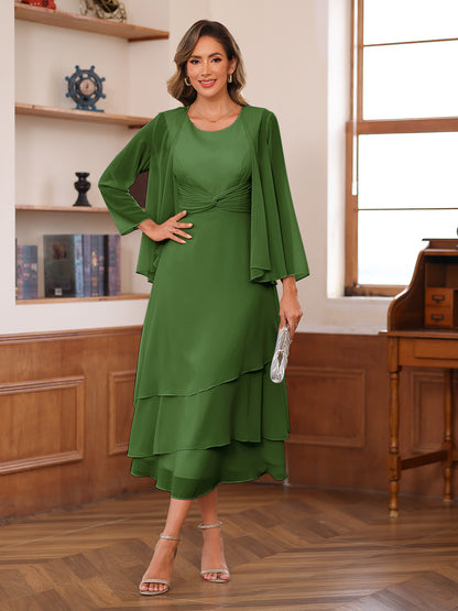 Robe de Mère de la Mariée à Deux Pièces Coupe A-Line/Princess Décolletée à Volants et Veste