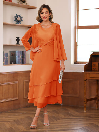 Robe de Mère de la Mariée à Deux Pièces Coupe A-Line/Princess Décolletée à Volants et Veste