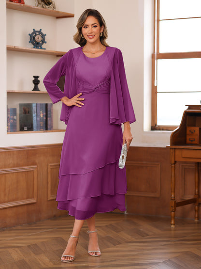 Robe de Mère de la Mariée à Deux Pièces Coupe A-Line/Princess Décolletée à Volants et Veste