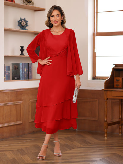 Robe de Mère de la Mariée à Deux Pièces Coupe A-Line/Princess Décolletée à Volants et Veste