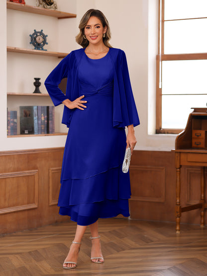 Robe de Mère de la Mariée à Deux Pièces Coupe A-Line/Princess Décolletée à Volants et Veste