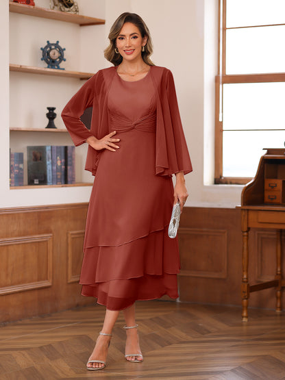 Robe de Mère de la Mariée à Deux Pièces Coupe A-Line/Princess Décolletée à Volants et Veste