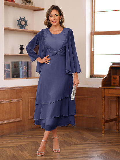 Robe de Mère de la Mariée à Deux Pièces Coupe A-Line/Princess Décolletée à Volants et Veste