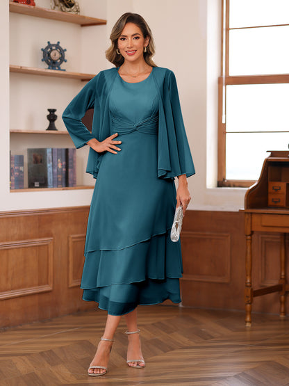 Robe de Mère de la Mariée à Deux Pièces Coupe A-Line/Princess Décolletée à Volants et Veste