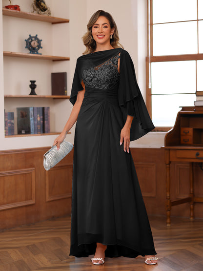 Robe de Mère de la Mariée Coupe A-Line/Princess à Col En V avec Appliques et Fronces et Cape