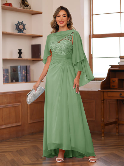 Robe de Mère de la Mariée Coupe A-Line/Princess à Col En V avec Appliques et Fronces et Cape